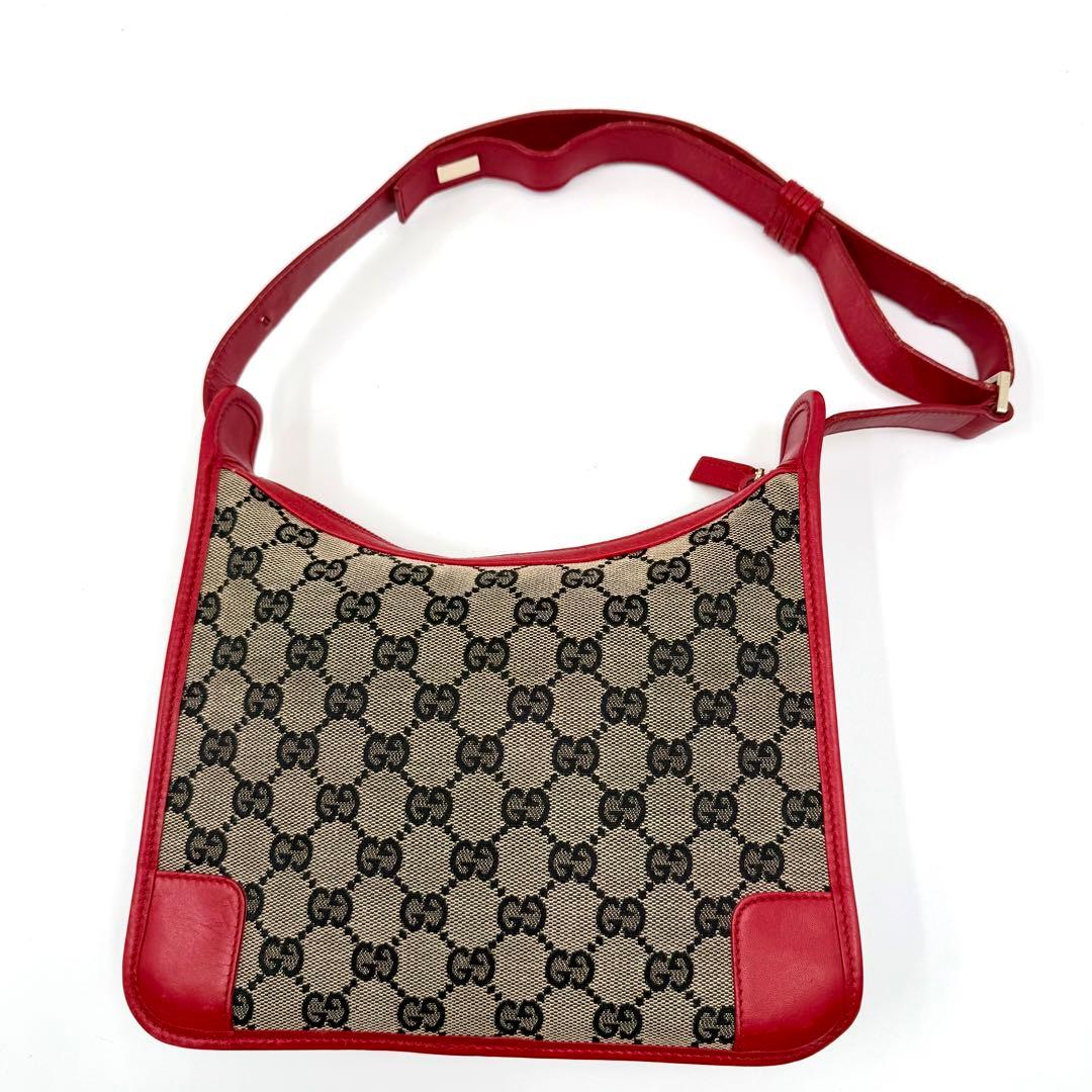 【鑑定済】Gucci グッチ GGキャンバス ワンショルダー バッグ赤 レッド