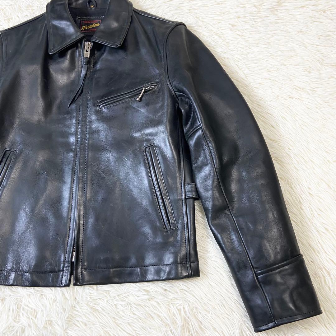 【本革】フリーダム 牛革 レザー シングルライダースジャケット ブラック 36