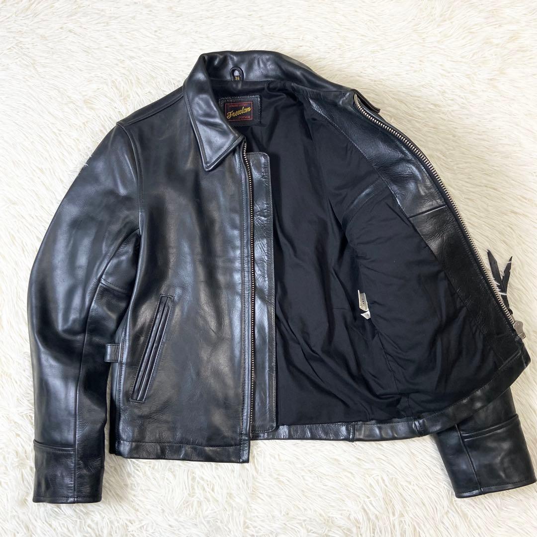 【本革】フリーダム 牛革 レザー シングルライダースジャケット ブラック 36