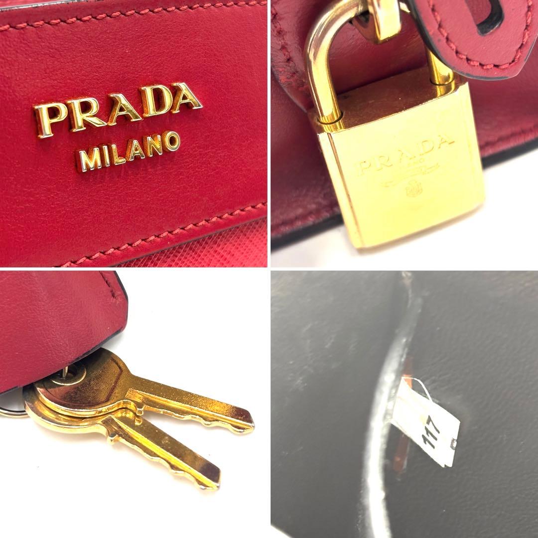 【美品】プラダ エスプラナード ショルダーバッグ 白タグ サフィアーノレザー 赤