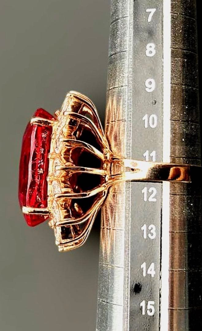 アフリカ産 天然ルベライト レッドトルマリン ホワイトサファイア36.3CT指輪