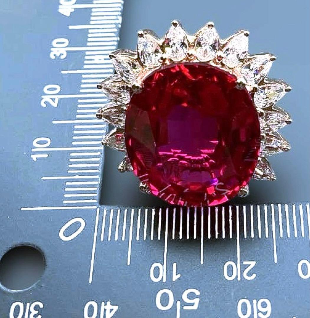 アフリカ産 天然ルベライト レッドトルマリン ホワイトサファイア36.3CT指輪