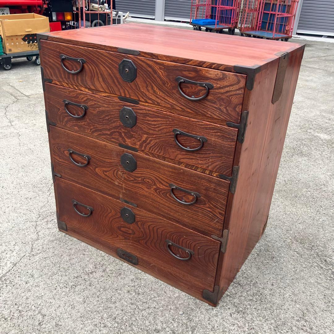 ① 昭和レトロ 古家具 大型 仙台箪笥 4段 引き出し時代箪笥 古家具ビンテージ