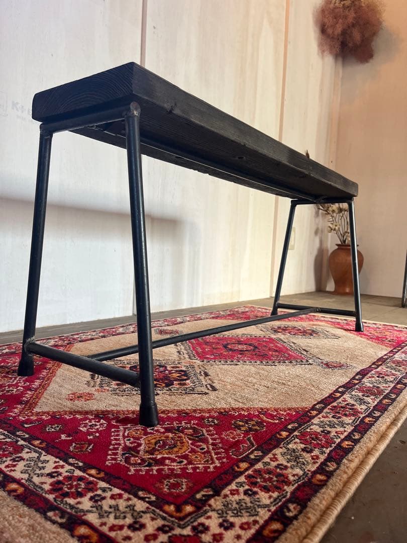 アイアン　ベンチ　足場板（古材）　アンティーク　送料込み　チャコールブラック