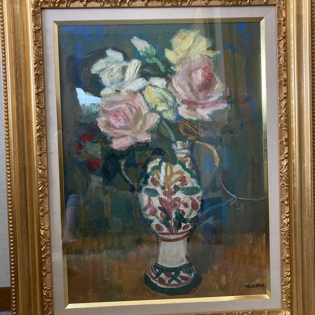 柏原覚太郎花瓶の薔薇　古径額