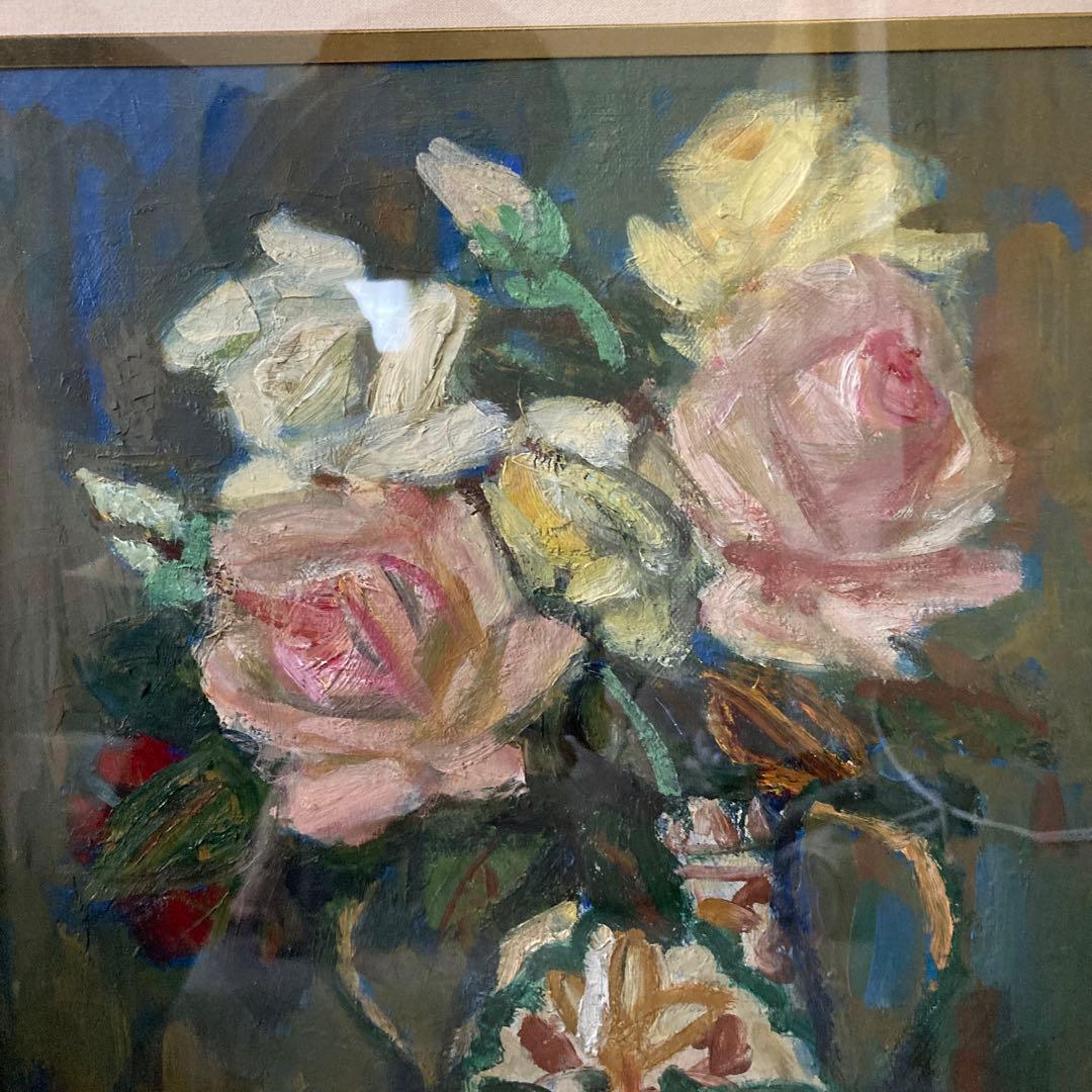 柏原覚太郎花瓶の薔薇　古径額