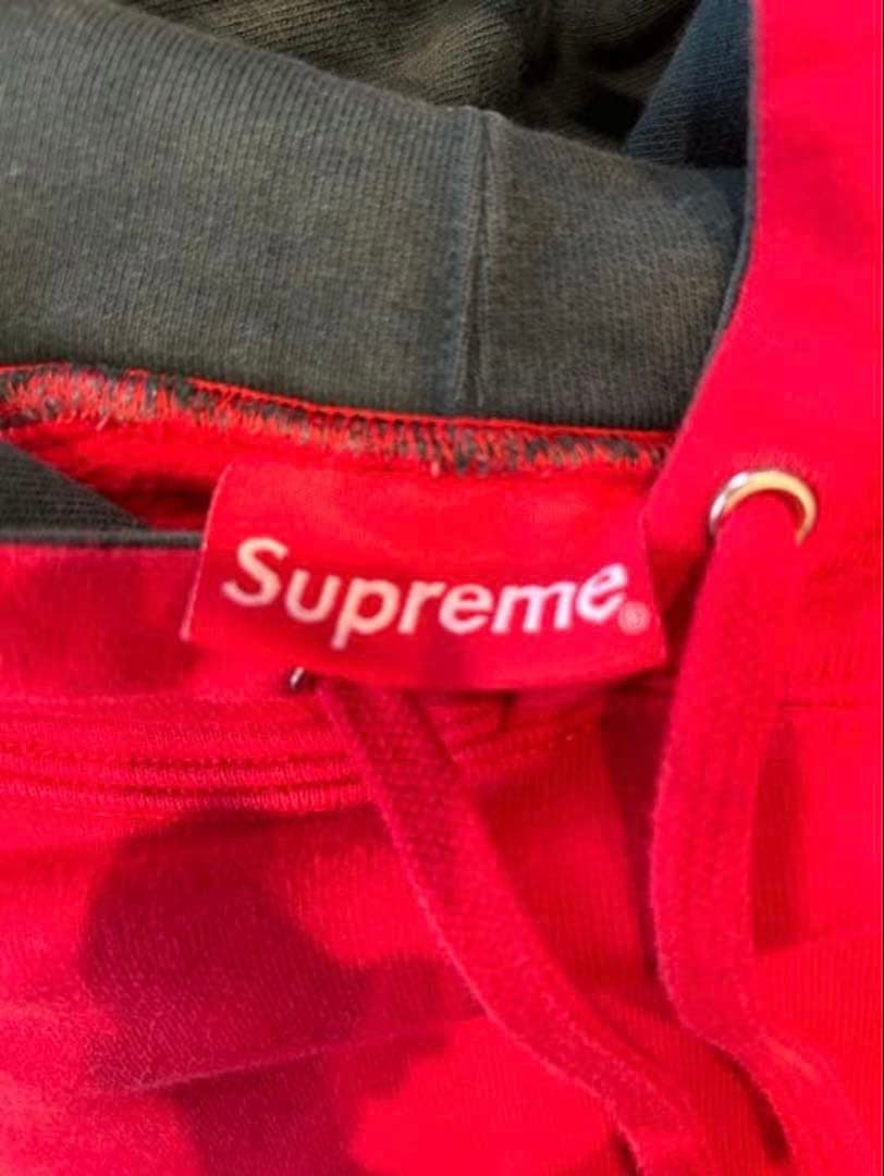SUPREME フード付きパーカー レッド/グレー