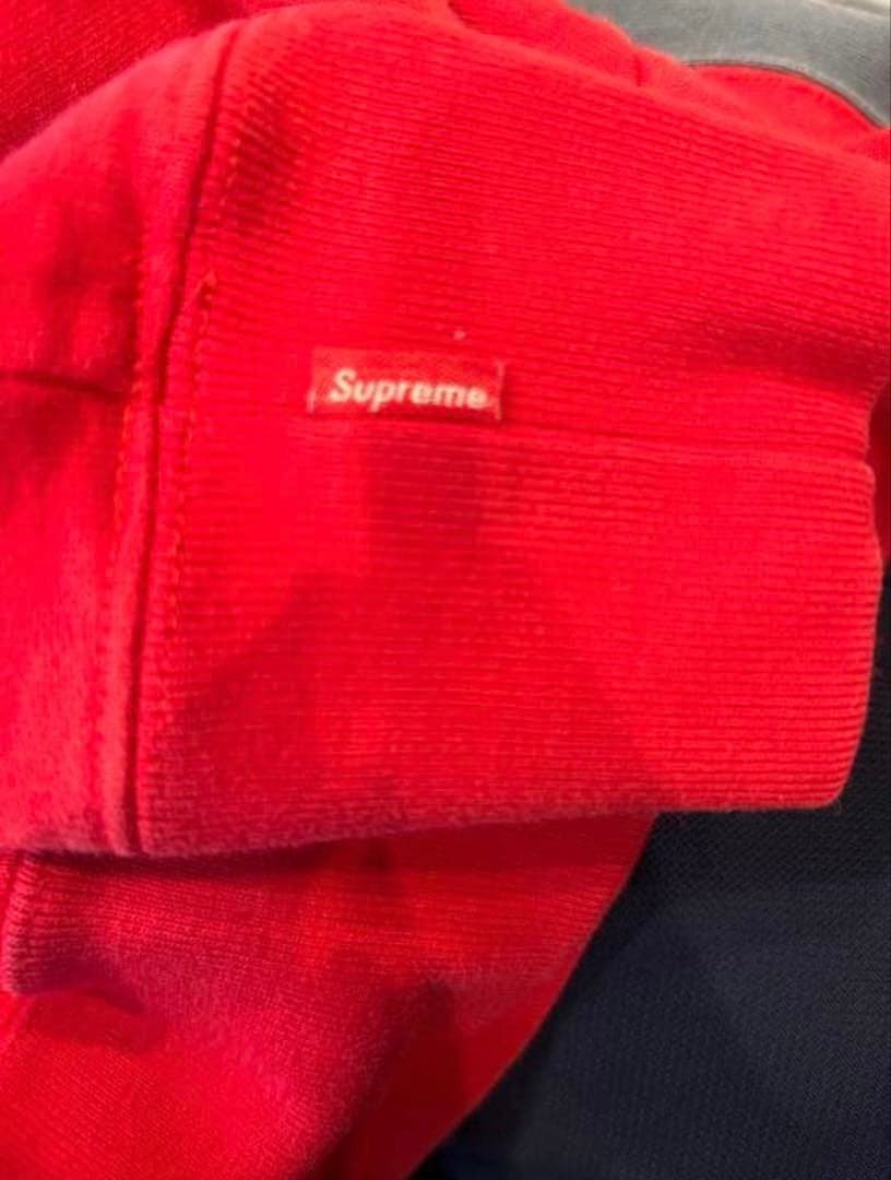 SUPREME フード付きパーカー レッド/グレー