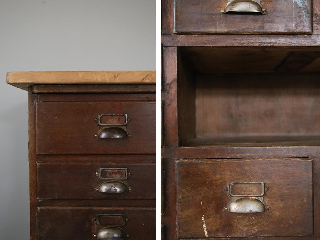 英国アンティーク21杯ドロワー付ショップカウンター/木製机テーブル(83-155