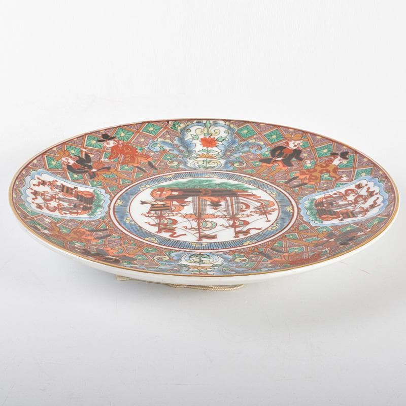 伊万里焼　古伊万里　錦手　南蛮人黒船文　飾皿　在銘　N　R6747