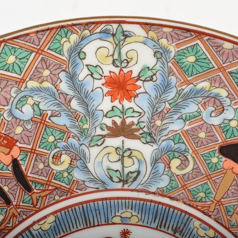 伊万里焼　古伊万里　錦手　南蛮人黒船文　飾皿　在銘　N　R6747