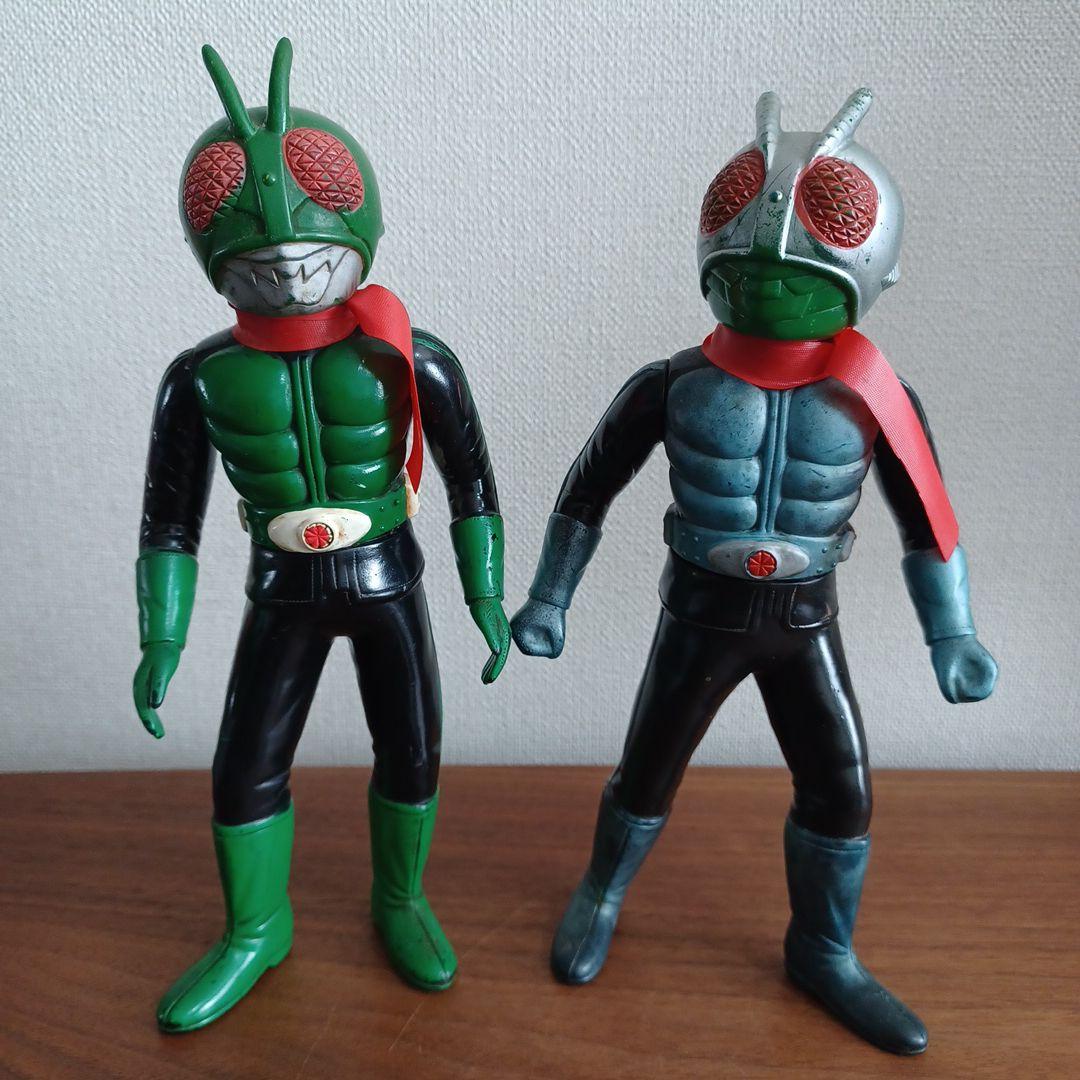 当時もの　旧バンダイ社製　仮面ライダー１号＆２号　希少ソフビフィギュア２体セット