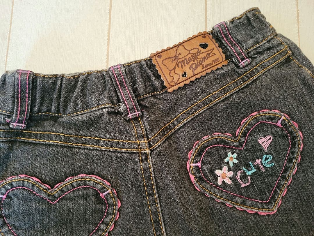 【当時物】Mezzo piano ミミポポちゃん デニムスカート刺繍 平成レトロ