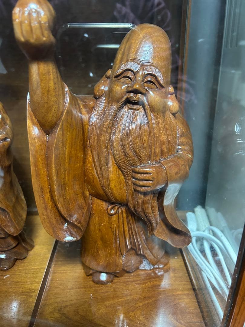 七福神木製彫刻セット ガラスケース付き