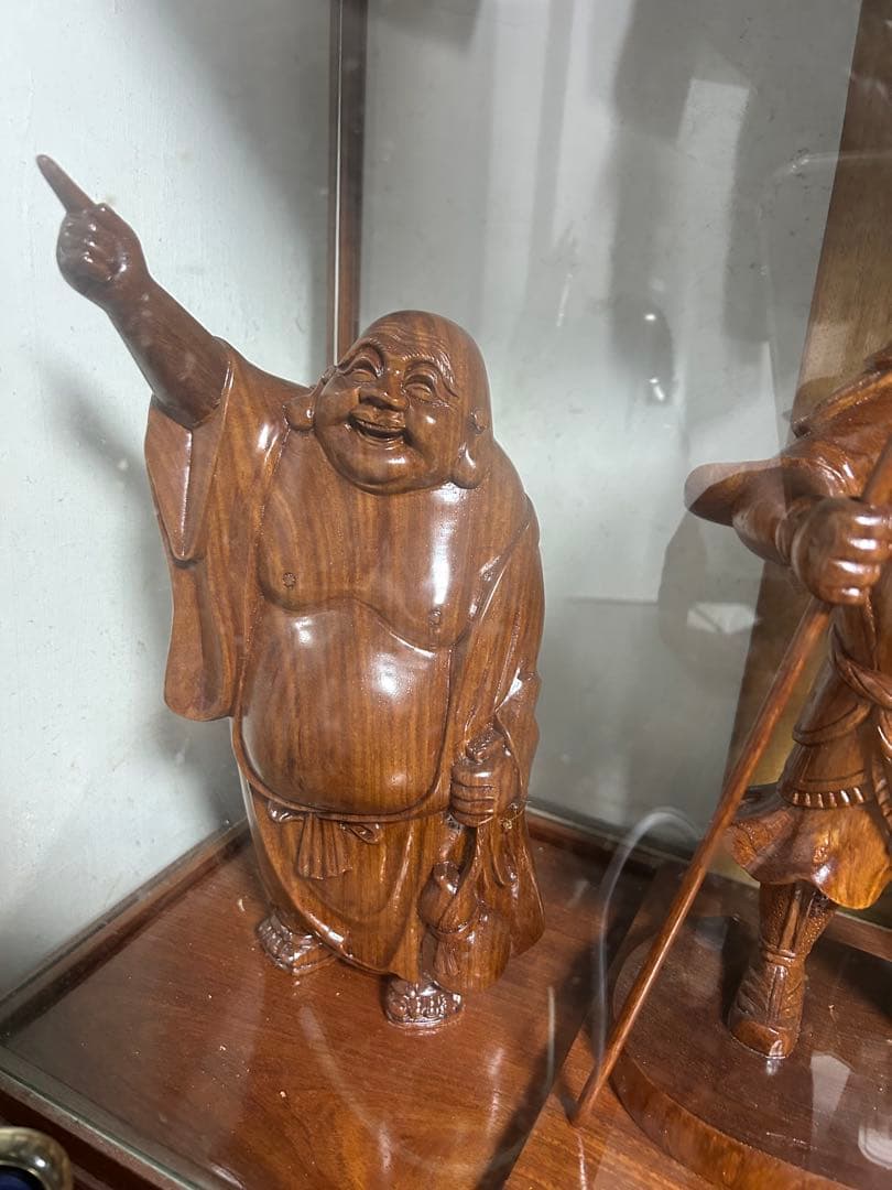 七福神木製彫刻セット ガラスケース付き