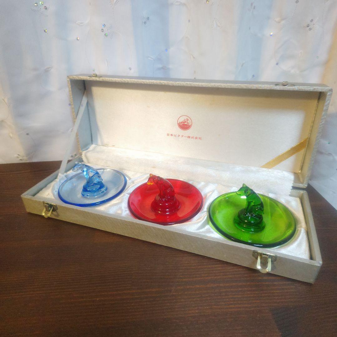 ビクター犬 ニッパー君 灰皿3点 ガラス製 アッシュトレイ オブジェ【最終価格