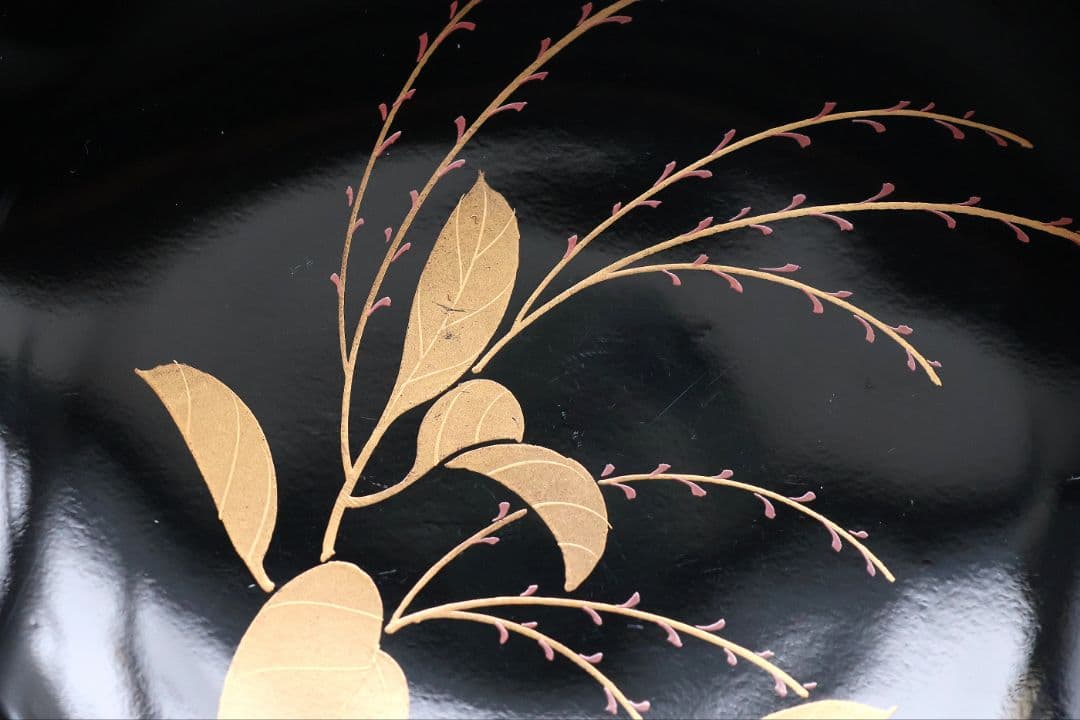 【MB189】天然木漆塗 紫陽花と葵 金蒔絵 螺鈿入 黒塗 煮物椀 二客 昭和期