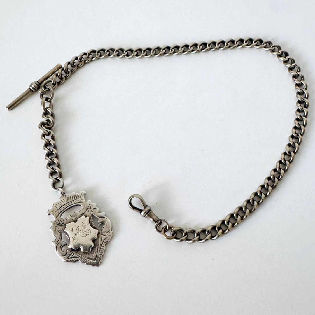 ★メキシカンシルバー★アルバートチェーン/シルバープレート/アンティーク