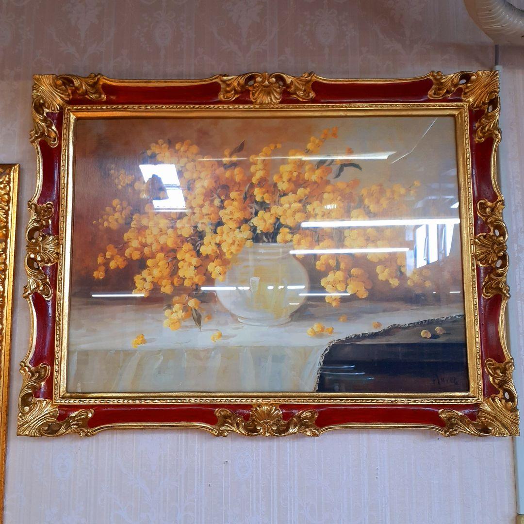 イタリア直輸入　イタリア製　『ミモザ』　ゴールドレッド額絵　前面ガラス張り