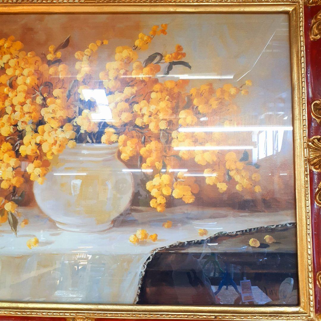 イタリア直輸入　イタリア製　『ミモザ』　ゴールドレッド額絵　前面ガラス張り