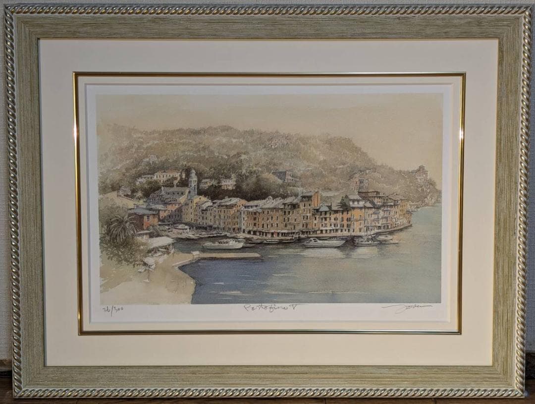 【真作】版画　織田義郎　リトグラフ　ポルトフィーノ　人気画家　名品　T164