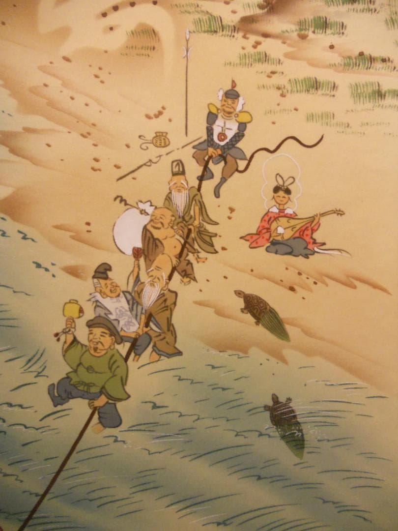 掛け軸 武藤百峰 宝当図 七福神 絹本 希少 軸装 茶道具 掛軸 美品 です。