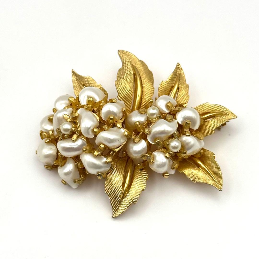 【希少】BOUCHER ブーシェ ブローチ リーフ フェイクパール ゴールド