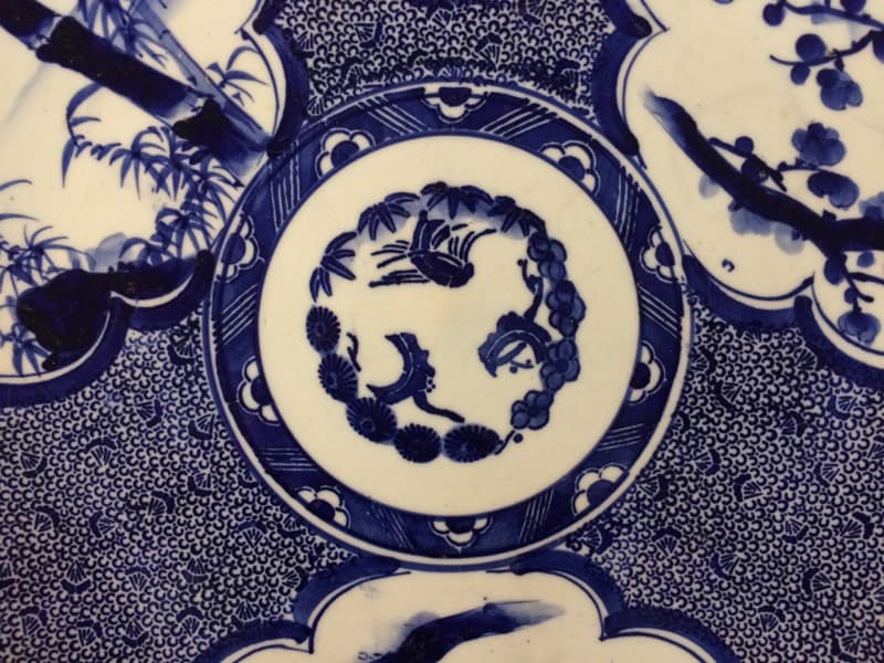 【限定品】 印判&手描　三窓　松竹梅　みじん特大皿　乾銘 梶原貞一作　明治 A