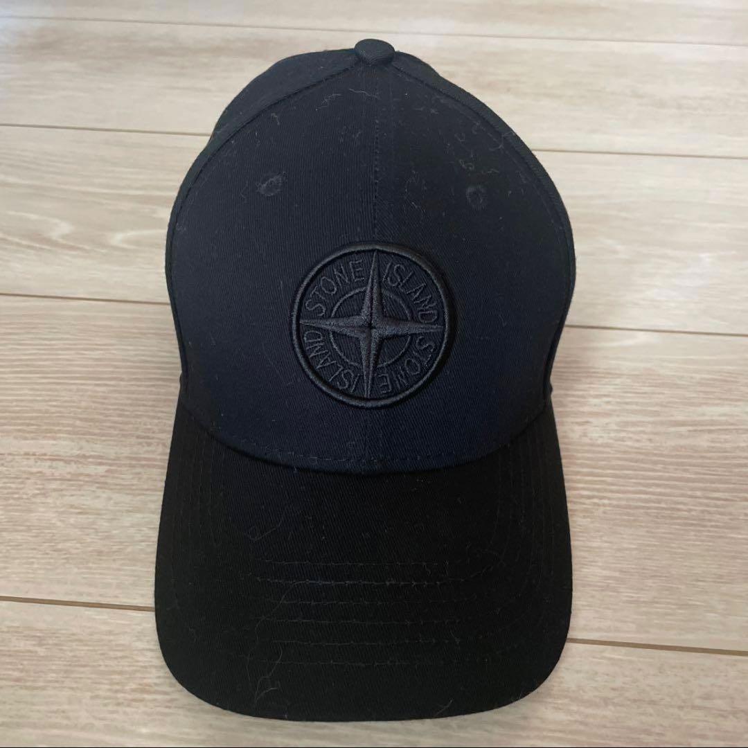 美品 ストーンアイランド　STONE  キャップ 刺繍ロゴ付き 黒