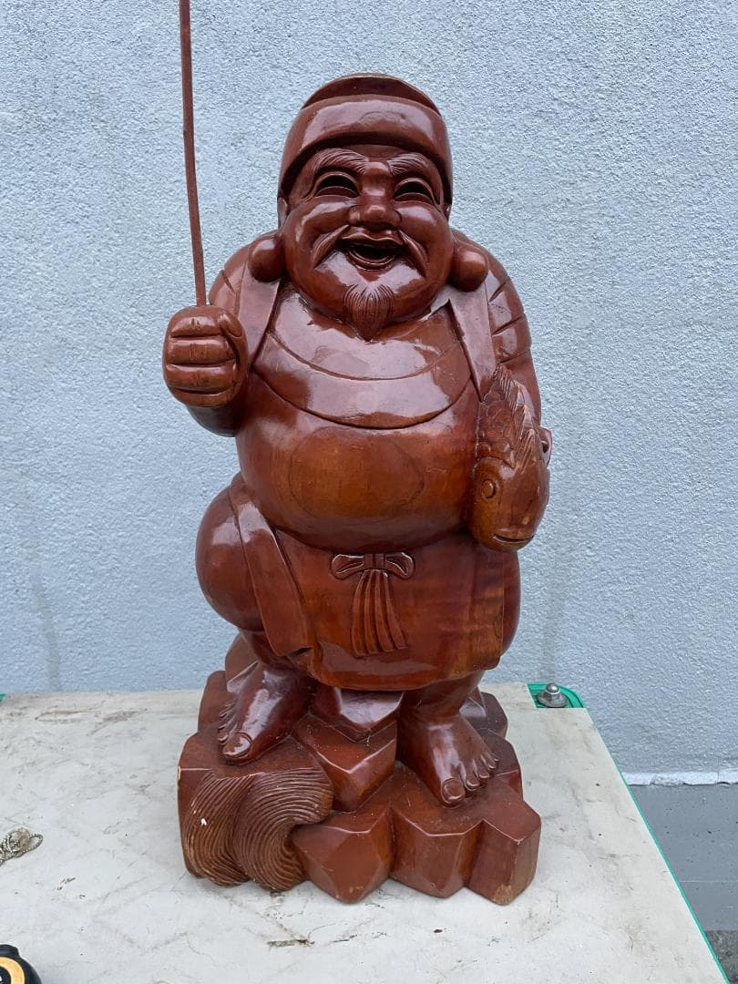 ★状態〇★ 昭和レトロ 木彫り 彫刻 恵比寿 全長約58cm 木彫 木製 七福神