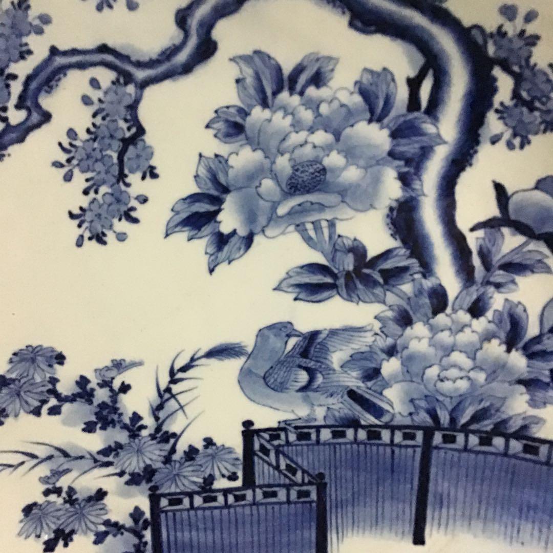古伊万里染付花鳥の図大皿