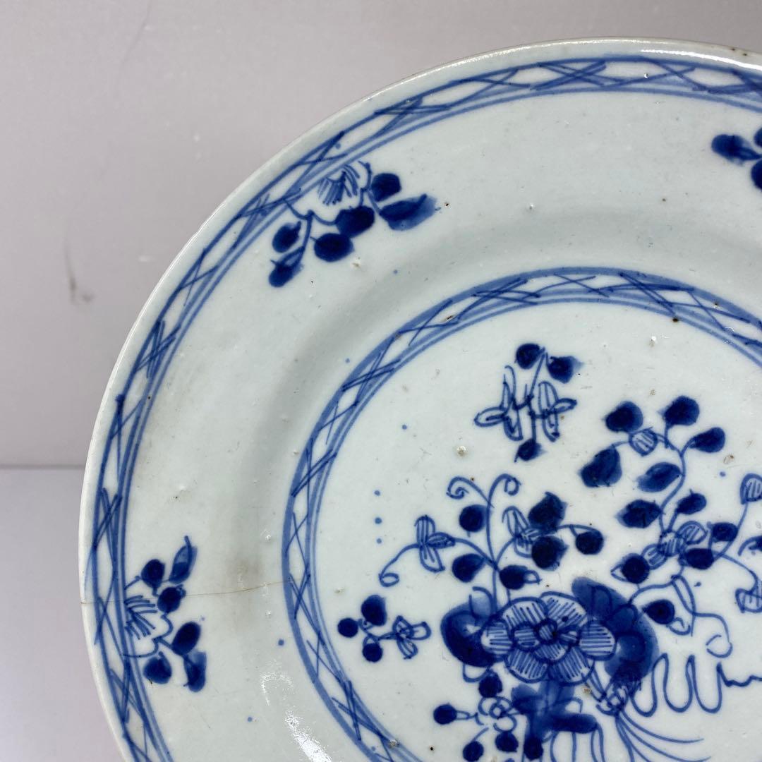 中国清朝時代　青花八寸皿　直径23.7㎝　タサチ　東さ7-0222☆2F
