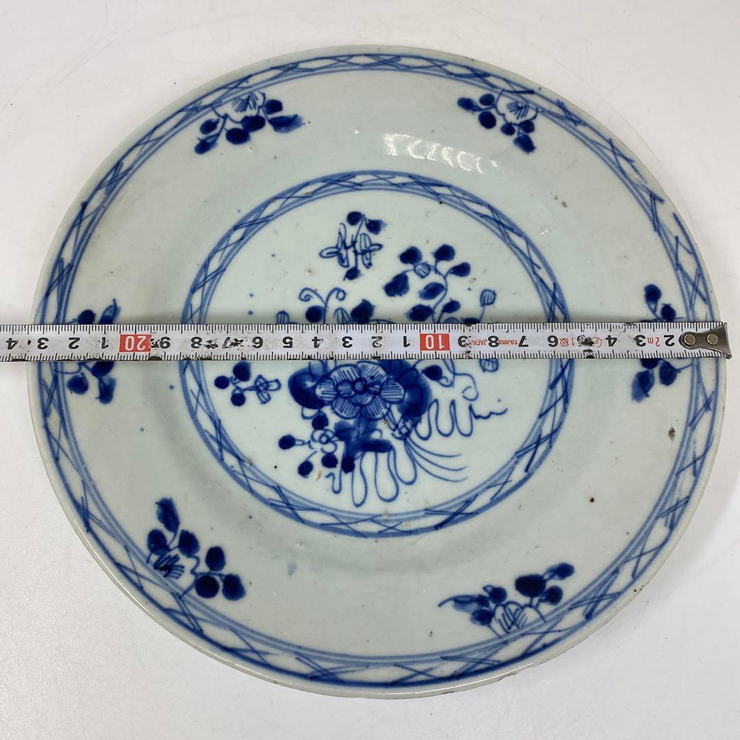 中国清朝時代　青花八寸皿　直径23.7㎝　タサチ　東さ7-0222☆2F