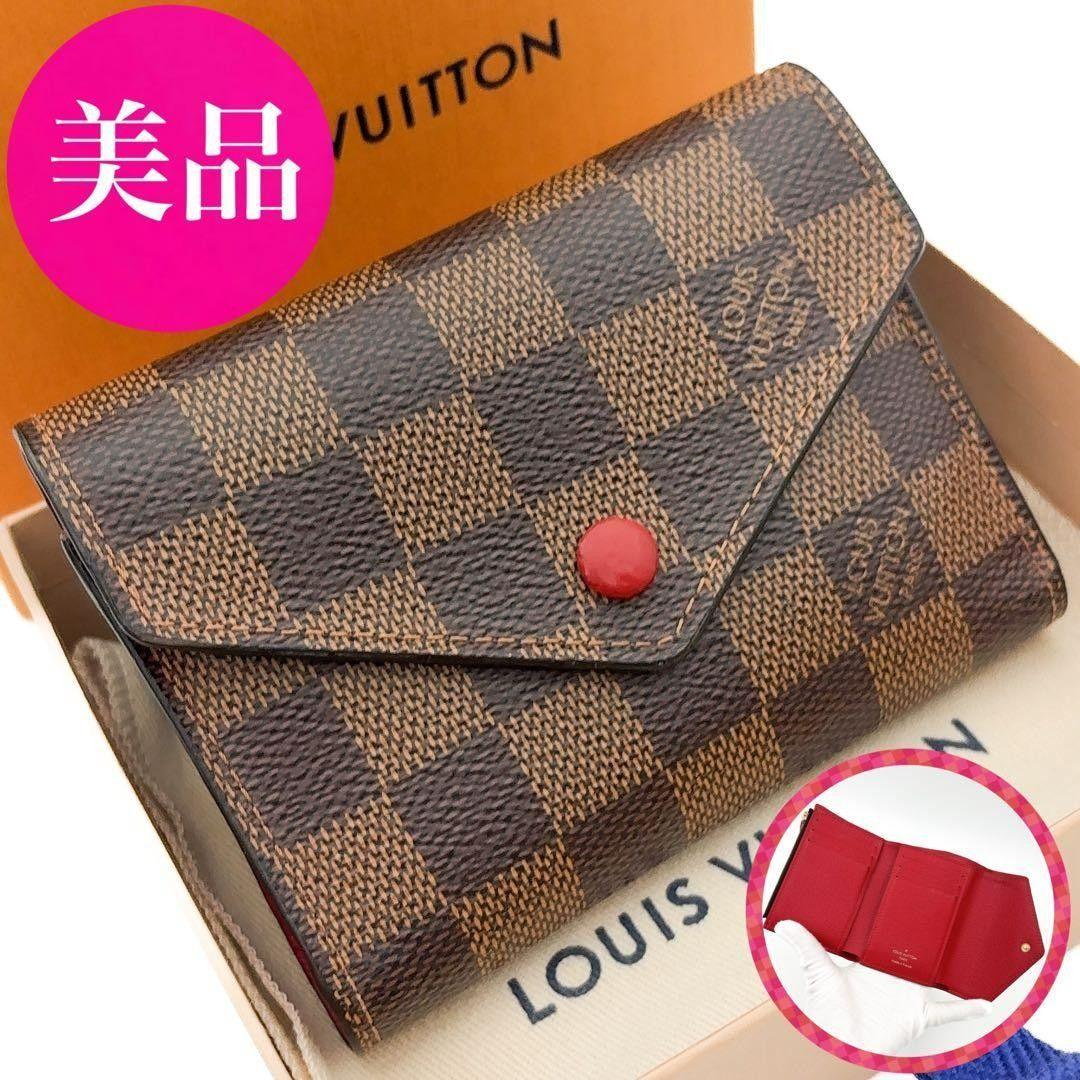 超美品★ルイヴィトン ダミエ ヴィクトリーヌ コクリコ レッド 三つ折り財布