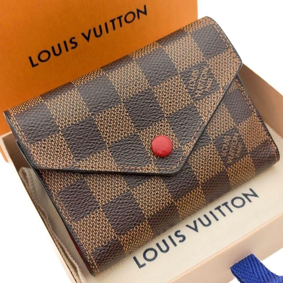 超美品★ルイヴィトン ダミエ ヴィクトリーヌ コクリコ レッド 三つ折り財布