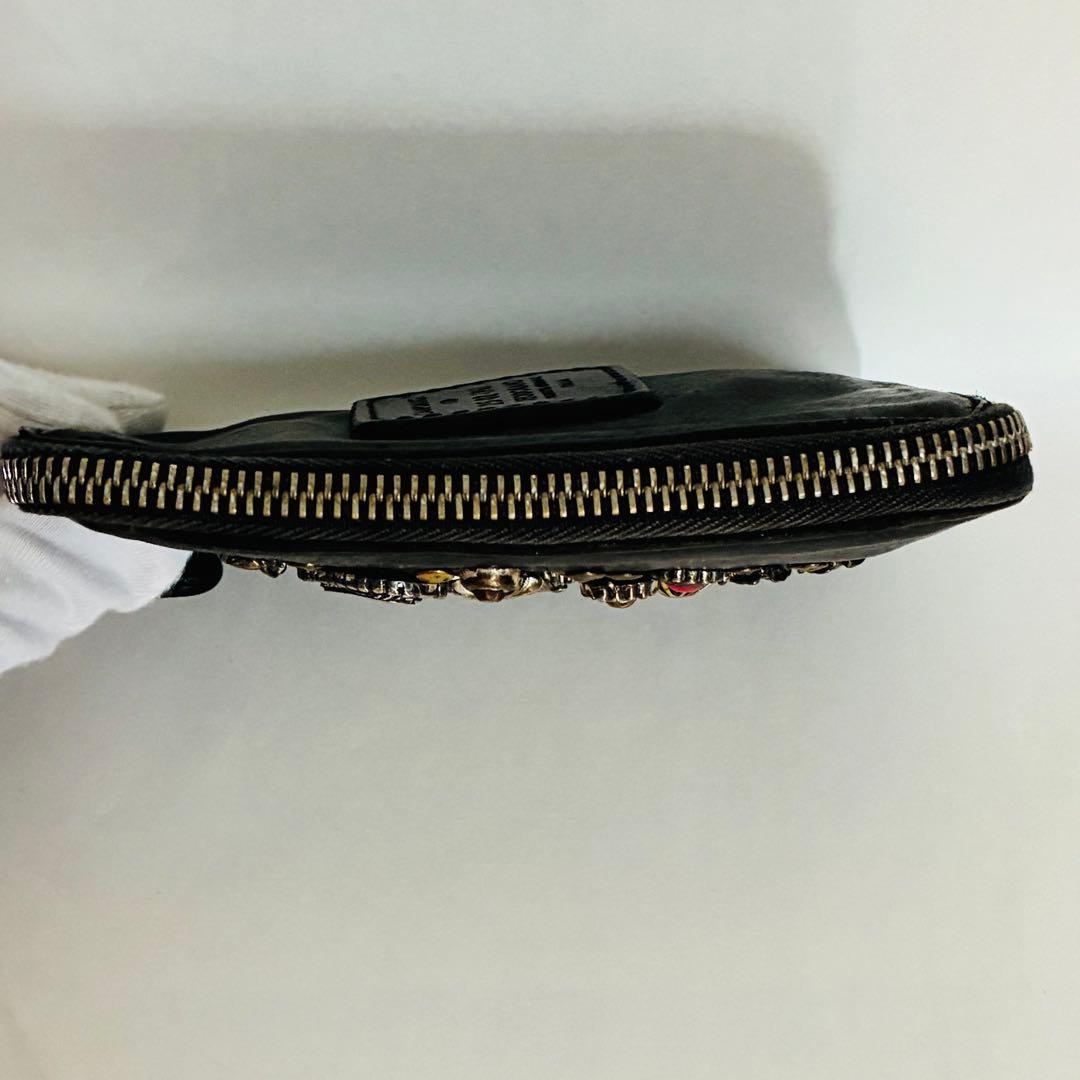 CAMPOMAGGI スタッズ　ミニ　ウォレット　黒　レザー　ラウンドジップ