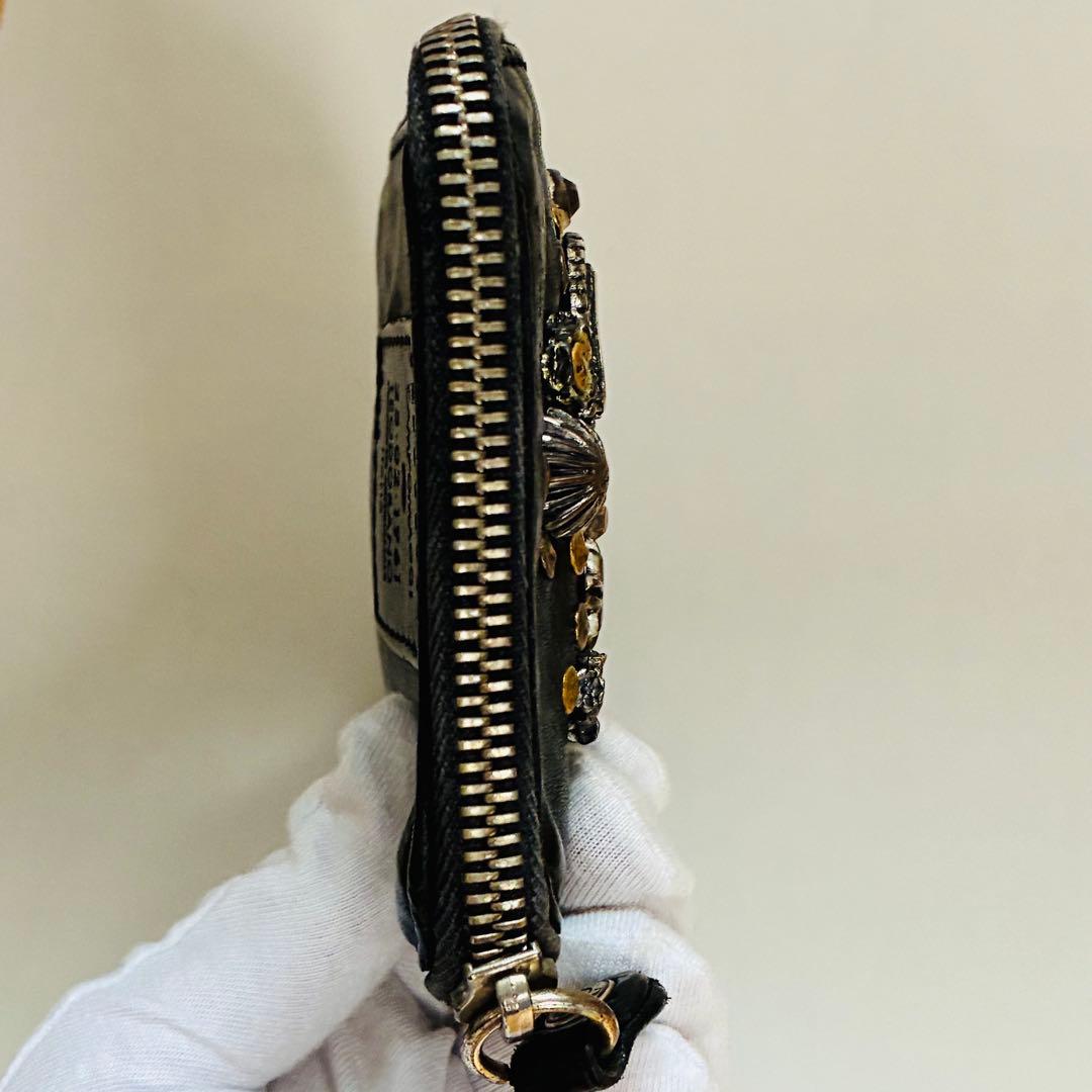 CAMPOMAGGI スタッズ　ミニ　ウォレット　黒　レザー　ラウンドジップ