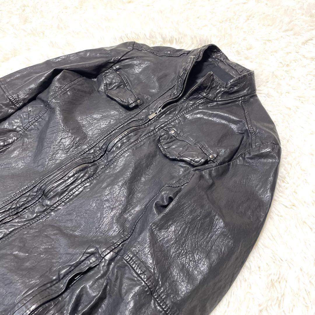 【美品】 Cathy Jane シュリンク加工羊革 レザージャケット 黒 1 S