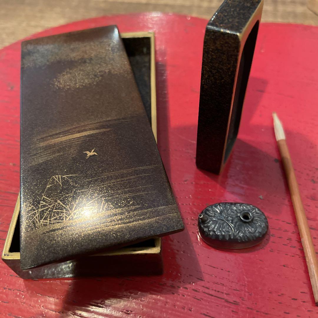 蒔絵梨地　小硯箱　銀水滴