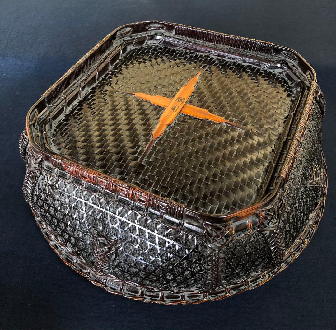 《R》輪違角切 唐物写 炭取 三代目 和田鱗司 共箱 略歴 251216お5