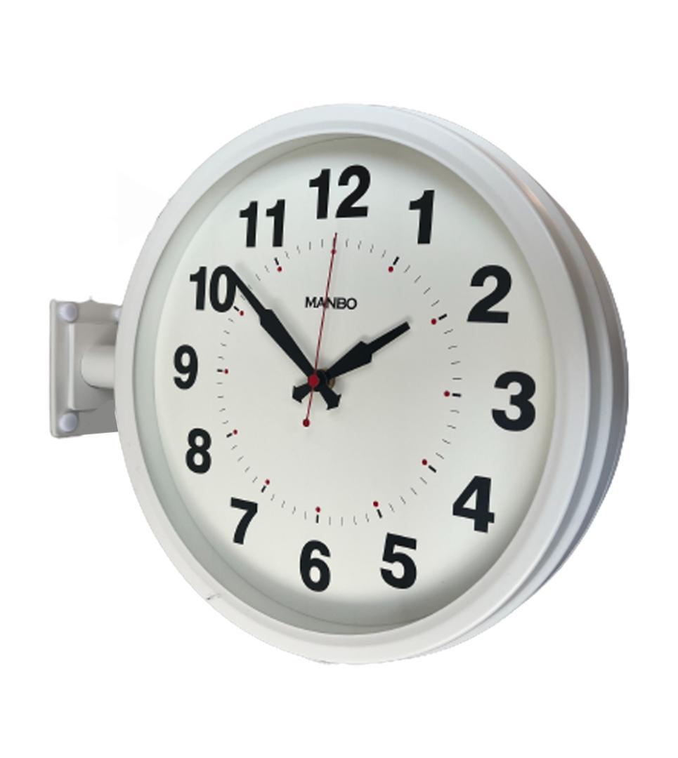 電波両面掛け時計ｍａｎｂｏ 両面掛時計 文字盤直径27CM 2kg （ホワイト)