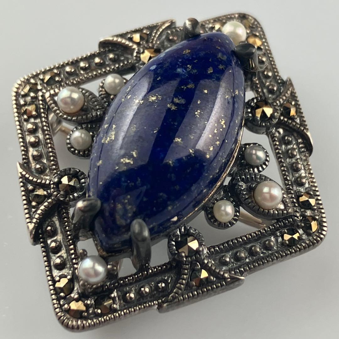 碌山 ロクザン ラピスラズリ ペンダントトップ/ブローチ 2way パール装飾