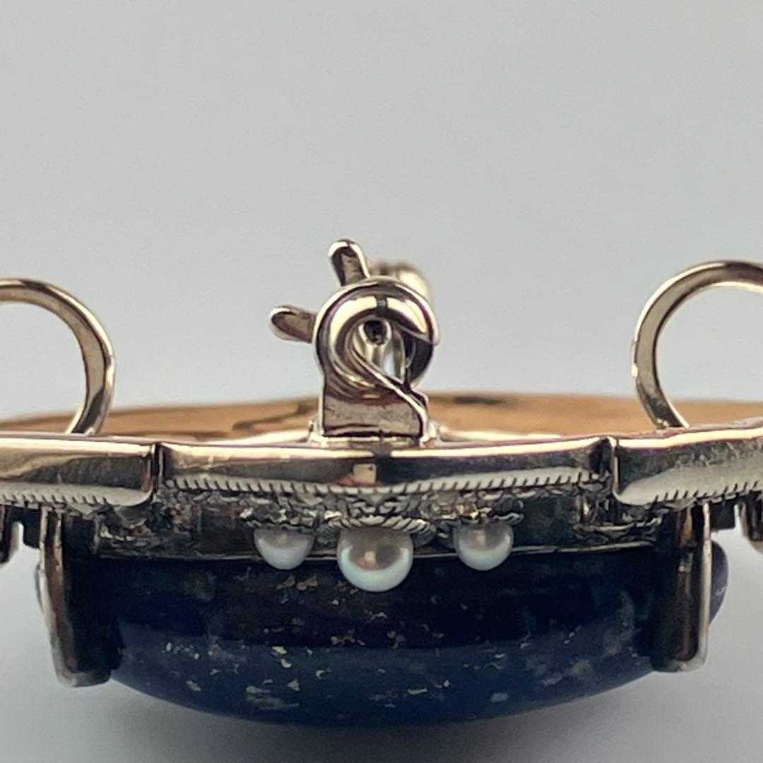 碌山 ロクザン ラピスラズリ ペンダントトップ/ブローチ 2way パール装飾