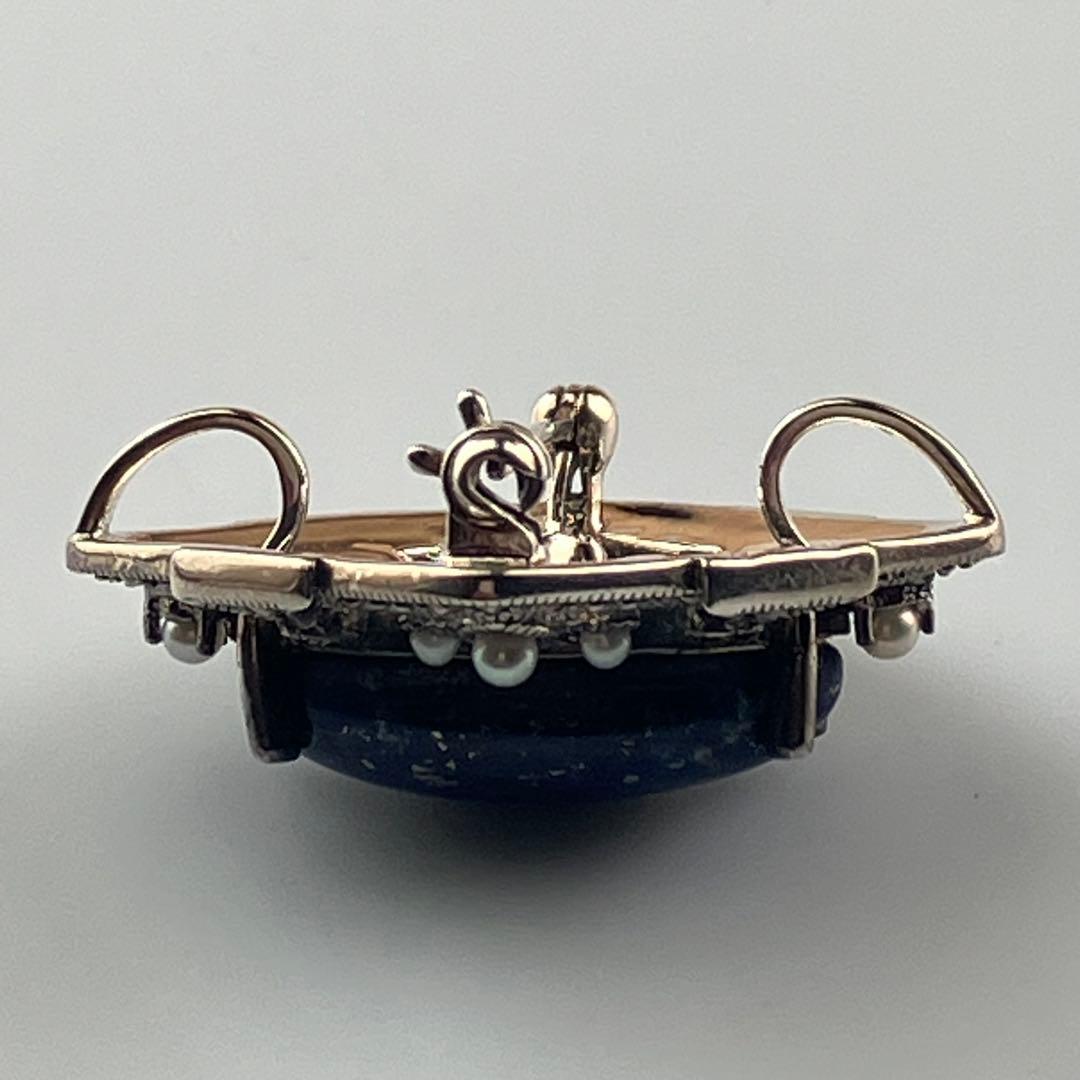 碌山 ロクザン ラピスラズリ ペンダントトップ/ブローチ 2way パール装飾