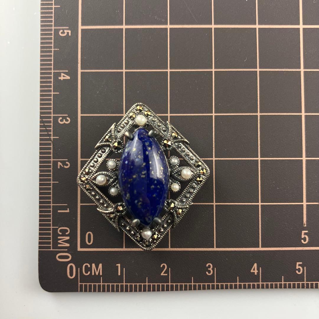 碌山 ロクザン ラピスラズリ ペンダントトップ/ブローチ 2way パール装飾
