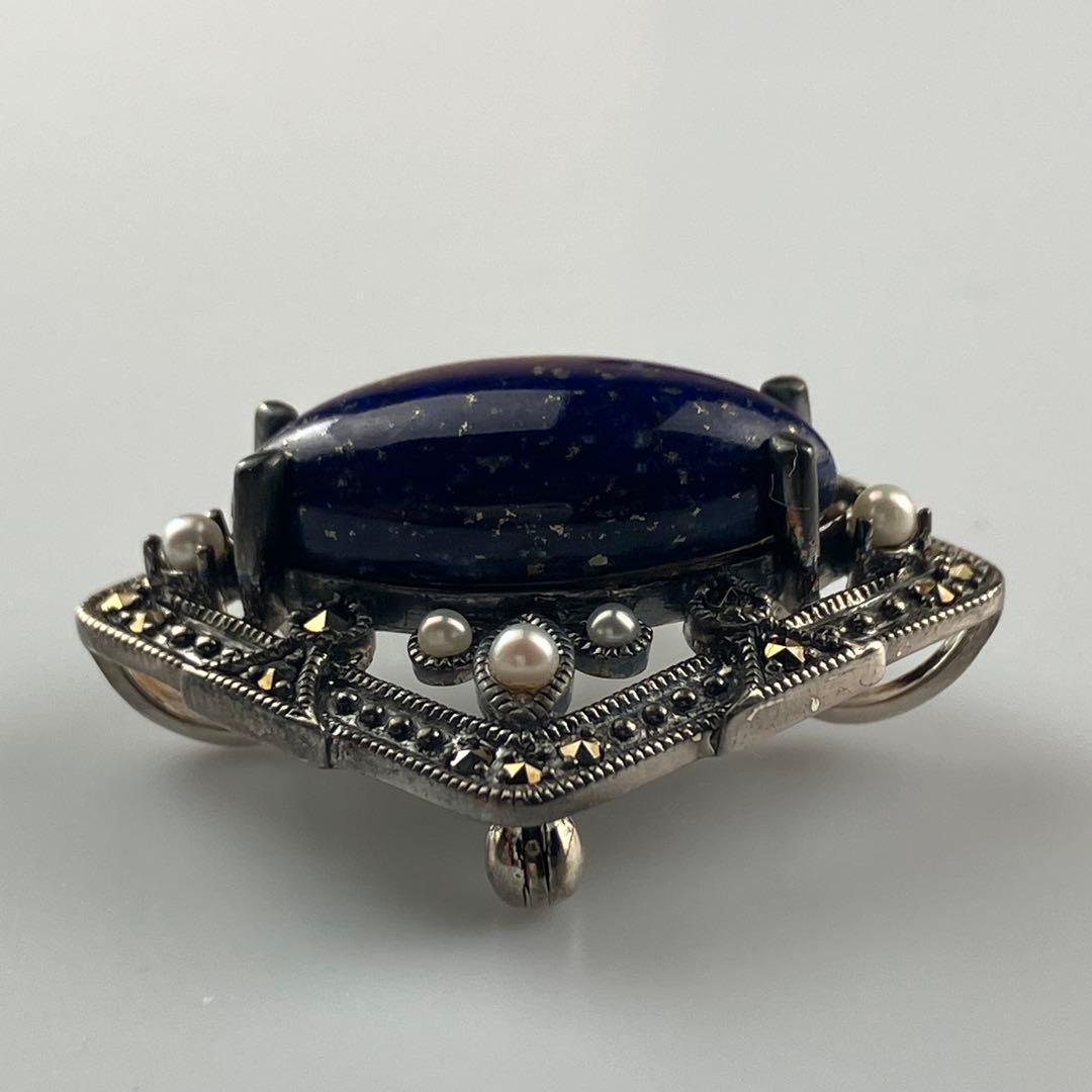 碌山 ロクザン ラピスラズリ ペンダントトップ/ブローチ 2way パール装飾