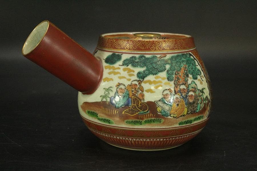 九谷 金彩色絵 庄三作 茶壷 煎茶(A374)