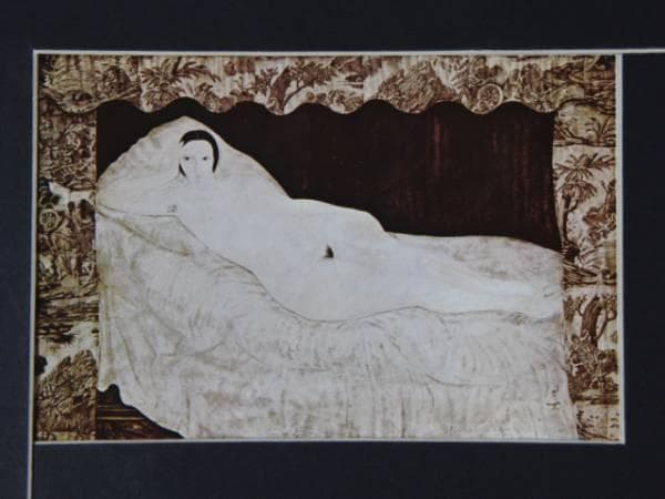 藤田嗣治、寝室の裸婦キキ、超希少画集画、新品額装付