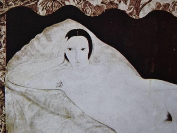 藤田嗣治、寝室の裸婦キキ、超希少画集画、新品額装付