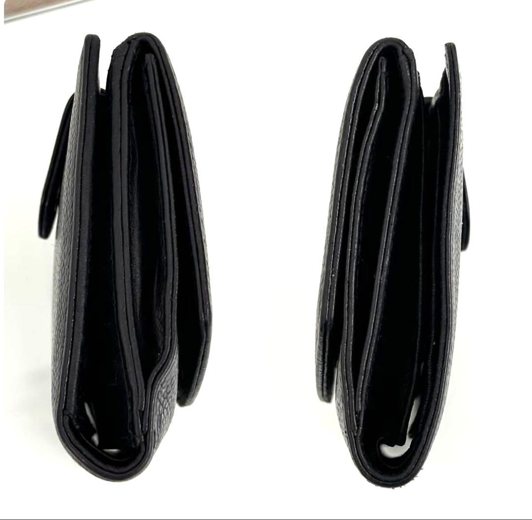 美品　CHANEL キャビアスキン ココマーク Wホック 二つ折り財布 ブラック